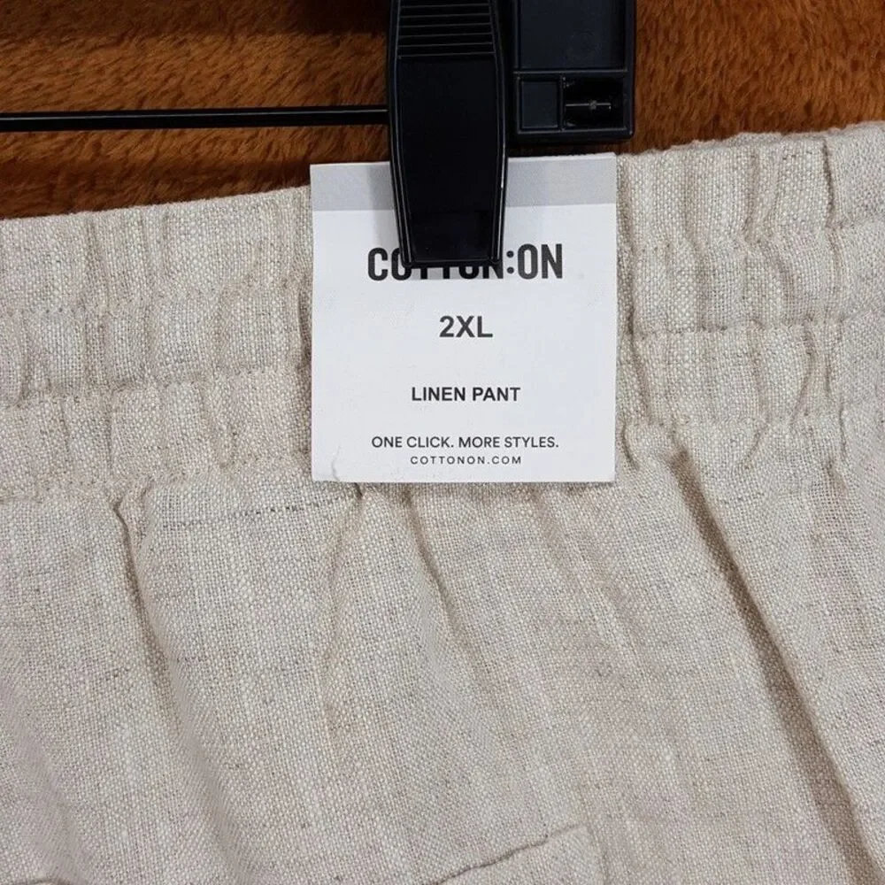 Cotton On Pants Mens XXL Tan Drawstring 100% Linen Tapered Leg Pant